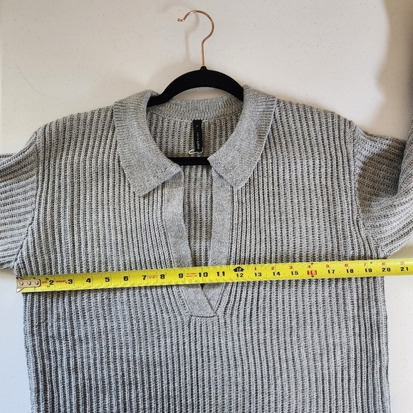 Staple The Label Ribbed Knit Gray Polo Sweater Dress Long V-Neck Size XL Office - Picture 7 of 10